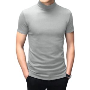 Rela Bota Mens Fashion T-Shirts Undershirts Thermal Underwear Tops Half Turtleneck Short Sleeve Slim Fit Basic Pullover Tees Light Gray