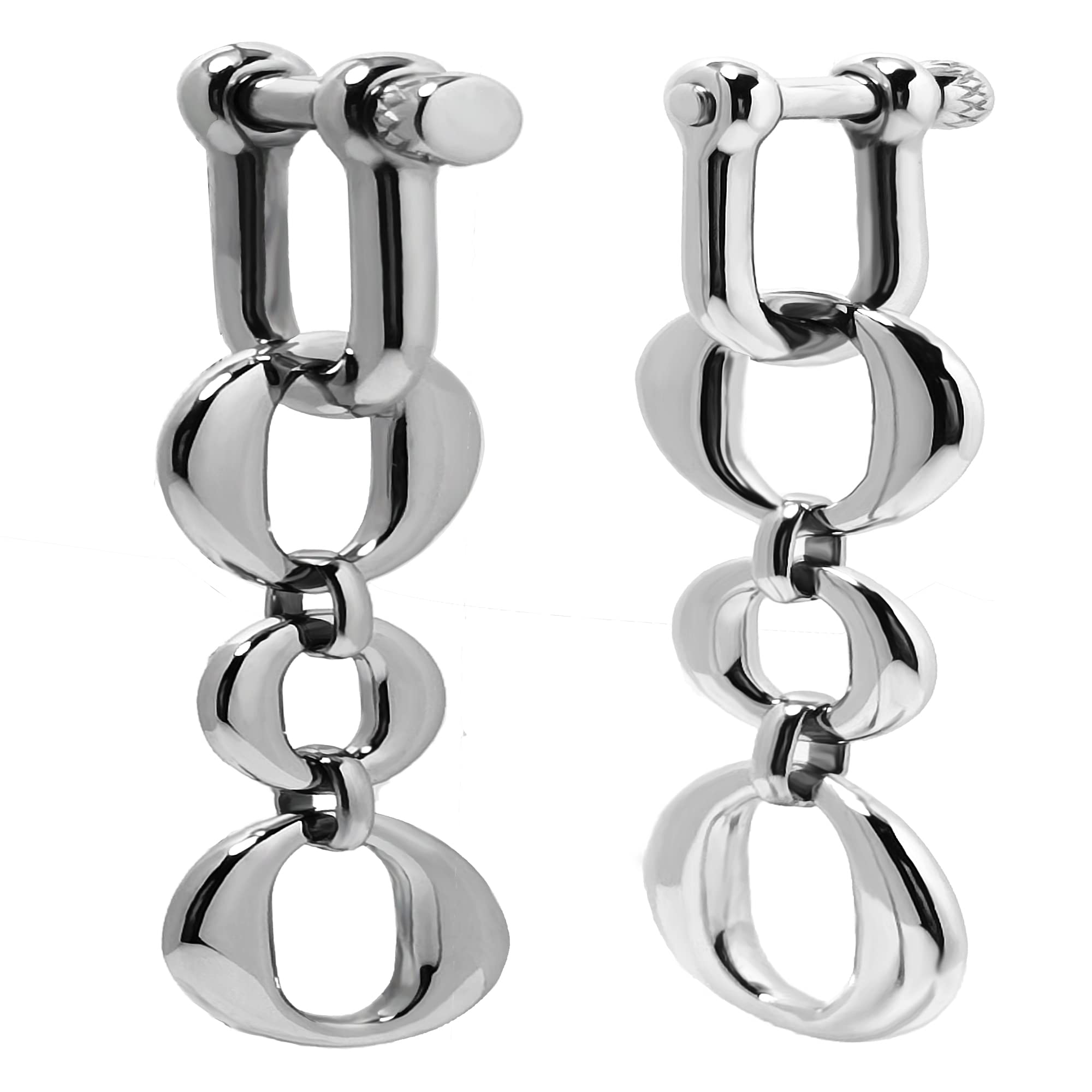 DEWGEM Hoops Dangling Plugs Link Dangle Ear Gauges for Ear Tunnels Stainless Steel Dangling Plugs and Tunnels Ear Stretching Kits Dangle Gauges Ear Plugs for Women Size 6G(Silver & Links)