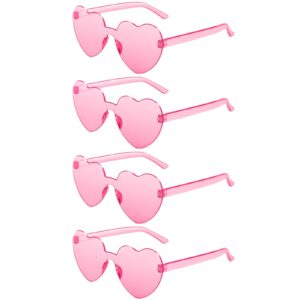 Chicpop 4 Pairs Heart Sunglasses for Women Heart Glasses Rimless Heart Shaped Sunglasses Fun Party Decorations