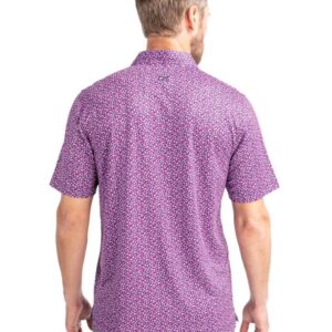 Cutter & Buck Pike Magnolia Print Stretch Men's Polo, Gelato/Navy Blue