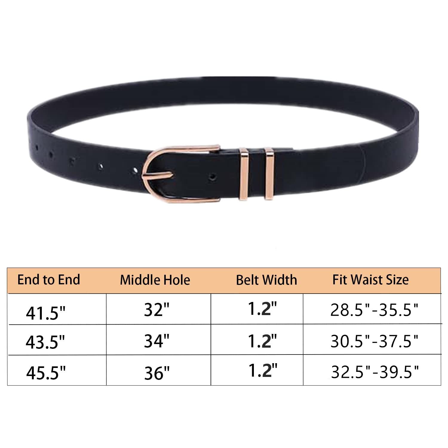 STRSTAR 3 Pack Women's Leather Belts for Jeans Pants Dresses Faux Leather Belt with Fashion Gold Buckle