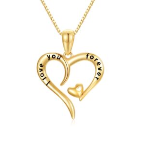 SISGEM 14k Gold I love You Forever Heart Necklaces for Women, Real Gold Box Chain Love Pendant Jewelry, Anniversary Present for Wife, Gifts for Her, 18 Inch