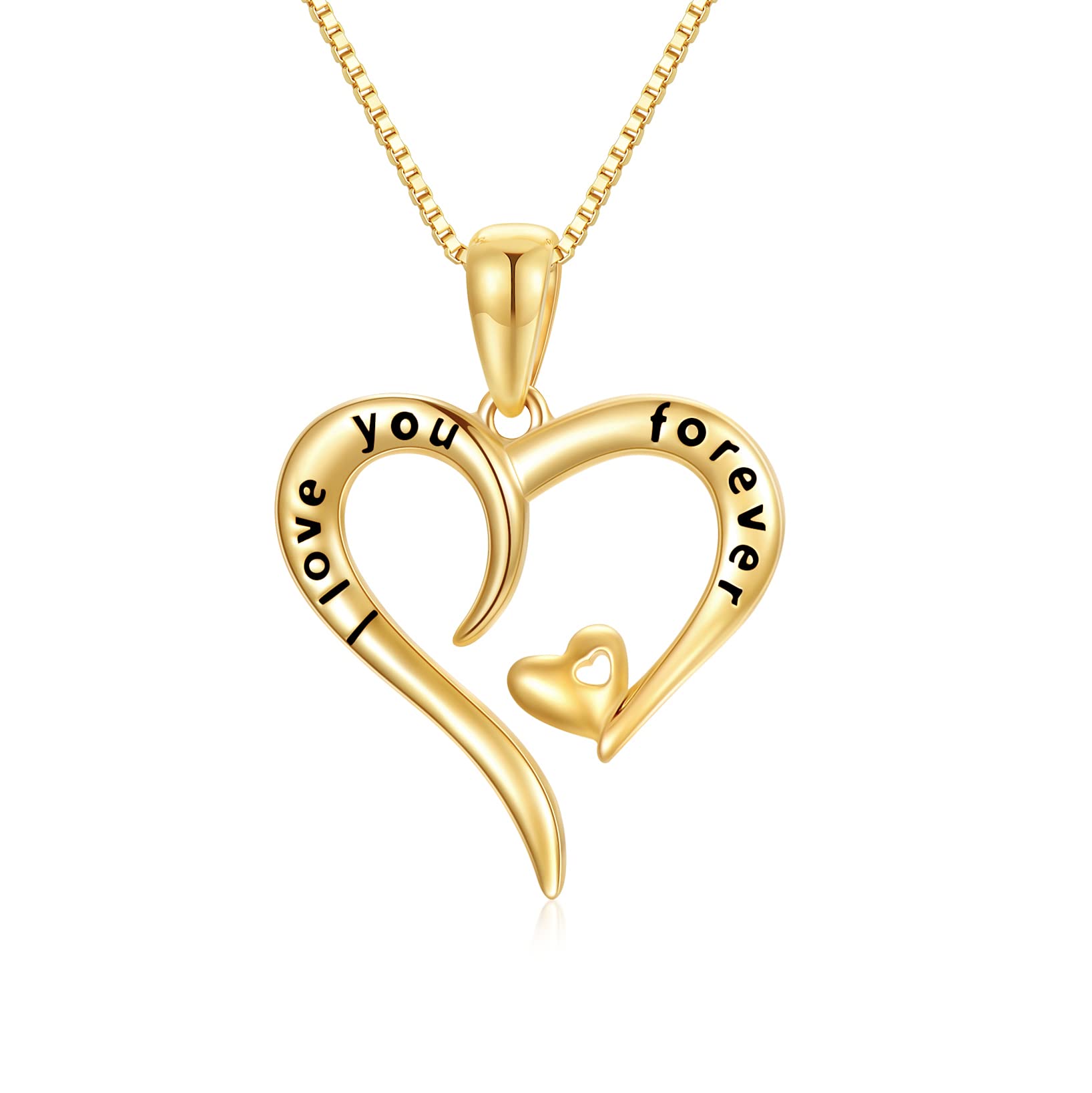 SISGEM 14k Gold I love You Forever Heart Necklaces for Women, Real Gold Box Chain Love Pendant Jewelry, Anniversary Present for Wife, Gifts for Her, 18 Inch