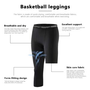 Hotfiary 2 Pack Men’s Compression Pants 3/4 One Leg Compression Tights Athletic Base Layer for Running Basketball Sports