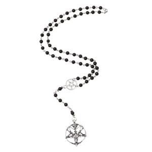 sacina gothic baphomet necklace, pentagram necklace, long bead rosary necklace, goth necklace, halloween christmas new year jewelry gift for women, men