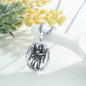 XIXLES Saint Raphael Necklace S925 Sterling Silver Archangel St Raphael Medal Pendant Jewelry for Men with 20 in Chain