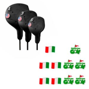 FRANKTECH Golf Club Covers 3pcs and 10pcs Mexico Flag Pins, Plastic Golf Head Covers for Driver Fairway Woods Hybrid, Driver Headcover Fit All Right-Handed Golf Clubs, Easy On Off, Washable, Funny