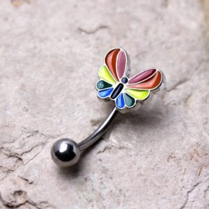 Pierced Owl 16GA 316L Stainless Steel Rainbow Butterfly Eyebrow Curved Barbell