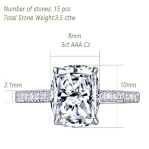 Blongme 3.5CT Engagement Rings Cushion Cut Cubic Zirconia CZ 925 Sterling Silver Wedding Promise Rings for Her Wedding Bands for Women Size 10