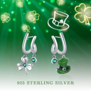 Clover Shamrock Earrings Sterling Silver Green Clover Hat Drop Dangle Earrings Irish Shamrock Jewelry Gift for Women