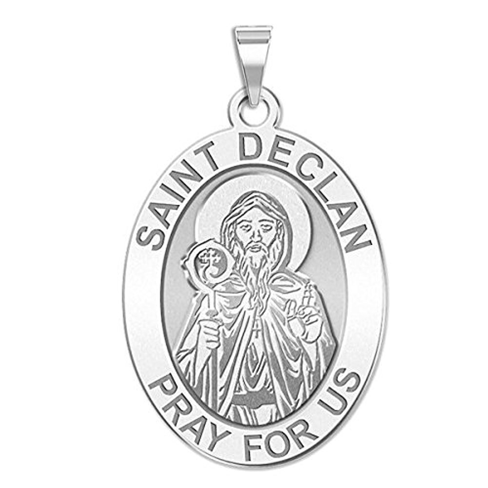 PicturesOnGold.com Saint Declan Oval Religious Medal EXCLUSIVE - Sterling Silver, 1/2 x 2/3 Inch Size of Dime With Engraving - Protection Jewelry Christian Gifts for Men & Women