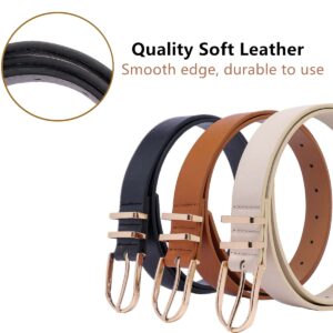 STRSTAR 3 Pack Women's Leather Belts for Jeans Pants Dresses Faux Leather Belt with Fashion Gold Buckle