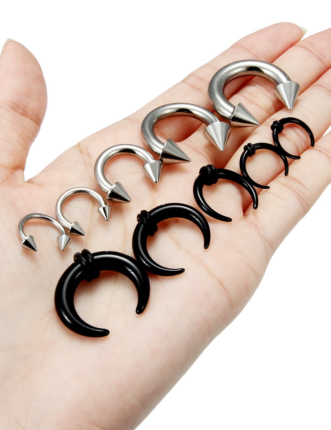 Tvalccoy Septum Stretching Kit 14g 12g 14 10g 8g 6g 4g 14 12 Gauge Big Nose Piercing Rings Stretched Jewelry for Women Men Acrylic Pincher Taper Surgical Steel Horseshoe Internally Threaded