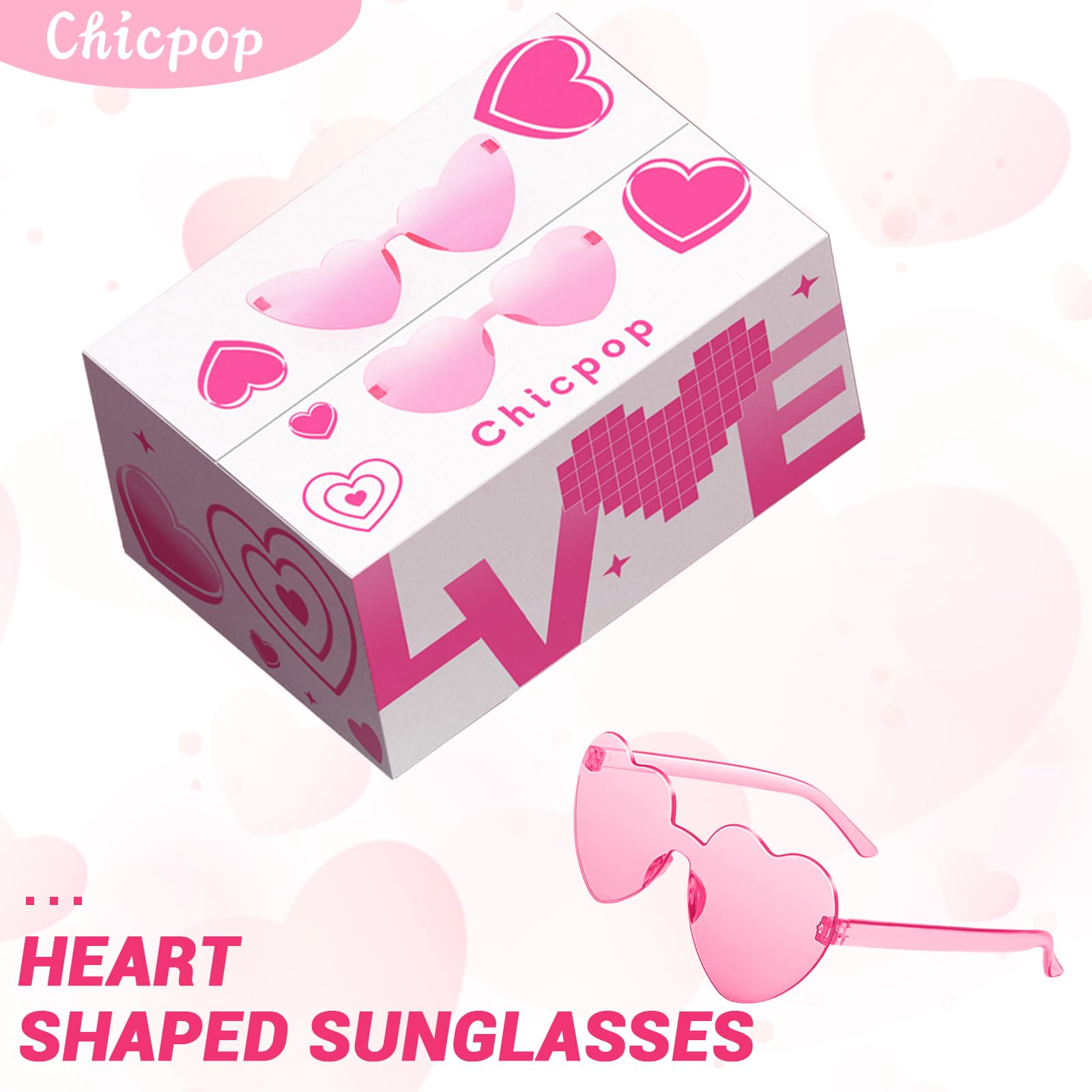 Chicpop 12 Pairs Heart Shaped Sunglasses Candy Color Rimless Fun Heart Sunglasses for Women Men Party Favors