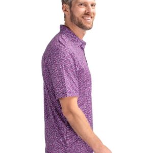 Cutter & Buck Pike Magnolia Print Stretch Men's Polo, Gelato/Navy Blue