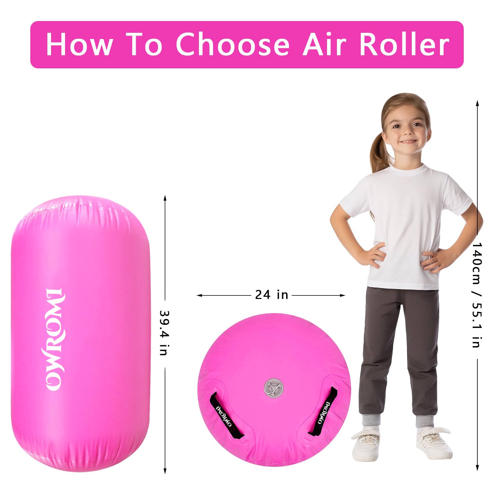 Inflatable Gymnastics Air Mat Tumble Track with Gymnastics Air Barrel - Inflatable Air Spot Tumbler Backbend Trainer Air Roller Tumbling Mat with Electric Pump