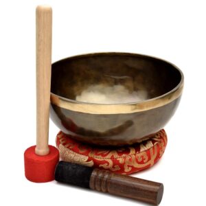 Himalayan Singing Bowl Set — 100% Handmade 8" Meditation Sound Bowl Handcrafted in Nepal with Mallet Striker & Cushion for Spiritual Healing, Mindfulness, Yoga & Relaxation, Flower of Life