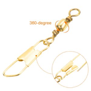 PATIKIL Fishing Barrel Swivel with Safety Snap, 100Pcs 15lb Carbon Steel Solid Ring Terminal Tackle for Saltwater Freshwater Fishing, Golden