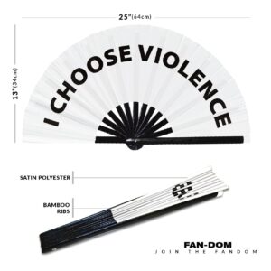 I Choose Violence hand fan foldable bamboo circuit hand fan funny gag slang words expressions statement gifts Festival accessories Rave handheld Circuit event fan Clack fans (White)