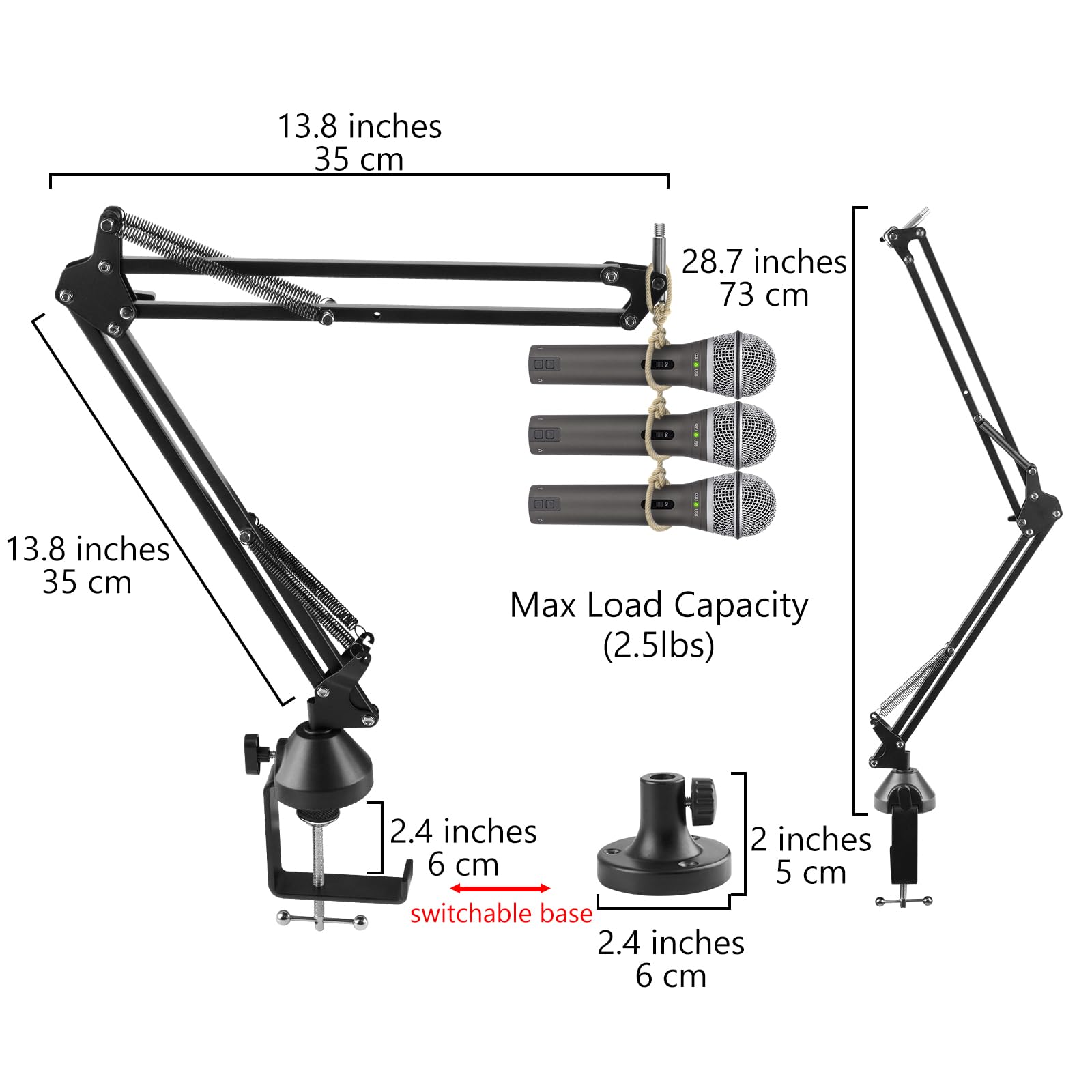 Geekria for Creators Microphone Arm Compatible with SAMSON Technologies Q2U, Q9U, G-Track Pro, Q7x, Q8x Mic Boom Arm Mount Adapter with Tabletop Flange Mount, Mic Scissor Arm, Desk Mount Holder