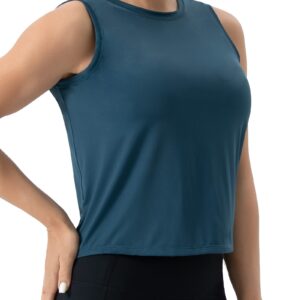 Ice Silk Workout Tops for Women Quick Dry Muscle Gym Running Shirts Sleeveless Dark Blue Green