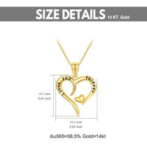 SISGEM 14k Gold I love You Forever Heart Necklaces for Women, Real Gold Box Chain Love Pendant Jewelry, Anniversary Present for Wife, Gifts for Her, 18 Inch