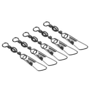 patikil fishing barrel swivel with safety snap, 100pcs 35lb carbon steel solid ring terminal tackle for saltwater freshwater fishing, black