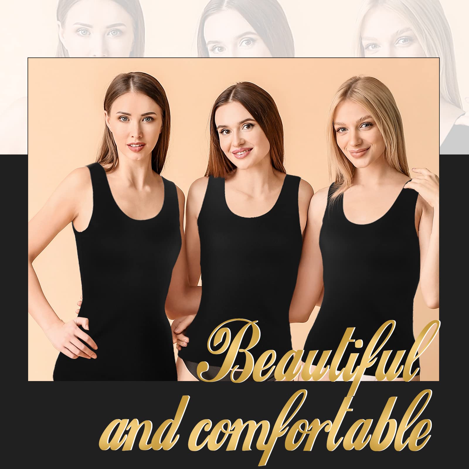 Bonuci 2 Pcs Women Thermal Tank Tops Thermal Fleece Lined Underwear Tops Warm Thermal Shirts Thermal Vest Sleeveless Camisole (Black,XL)