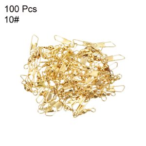 PATIKIL Fishing Barrel Swivel with Safety Snap, 100Pcs 15lb Carbon Steel Solid Ring Terminal Tackle for Saltwater Freshwater Fishing, Golden