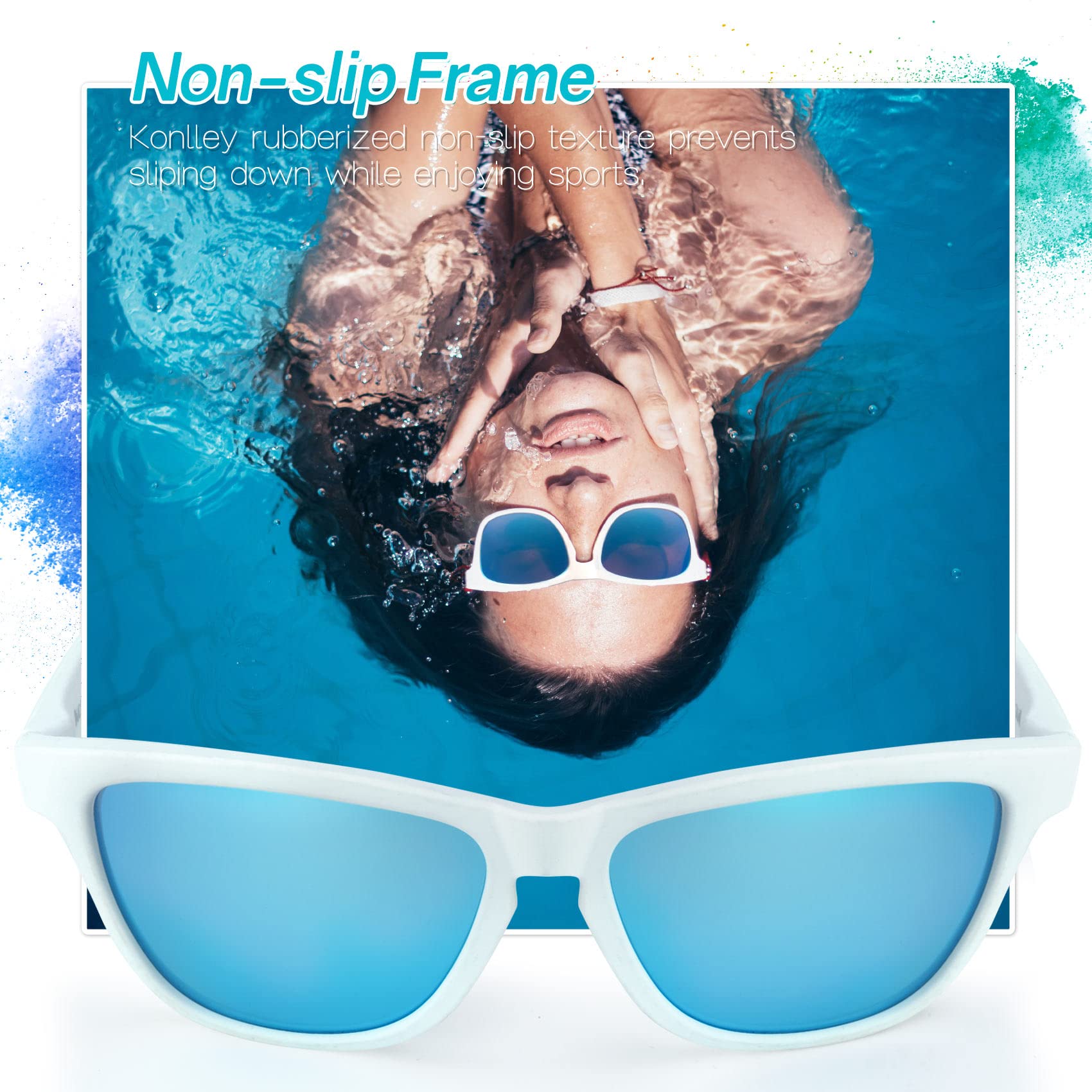 White Frame Blue Lens Sunglasses for Men & Women, Retro Eyewear with Non-slip Flexible Frame, Polarized Lens Trendy Style UV Protection