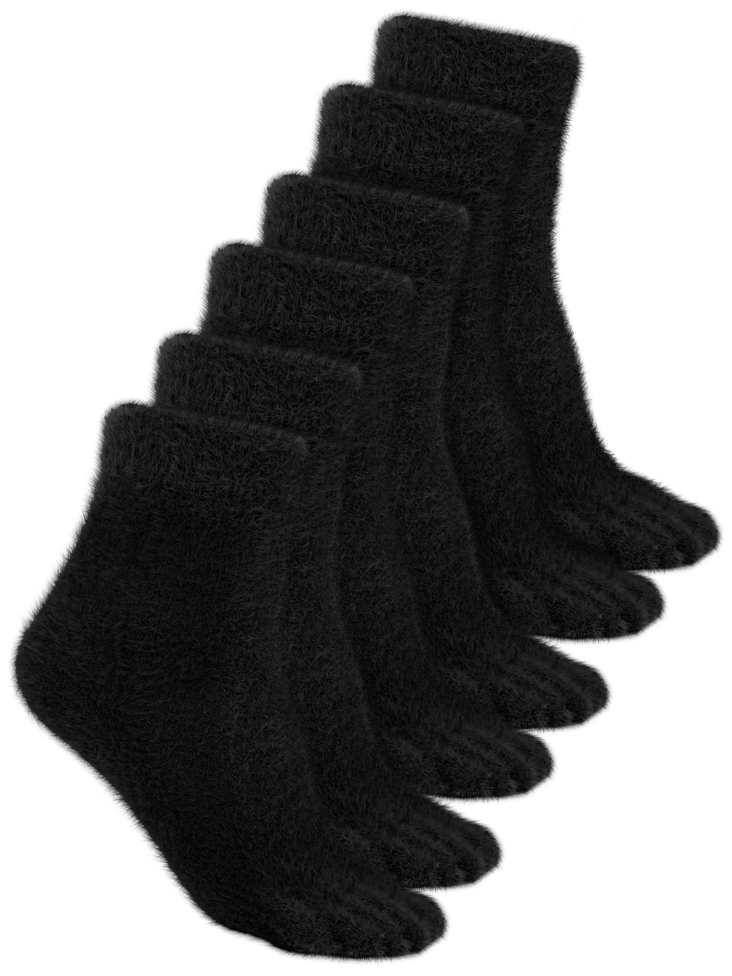 Bencailor 3 Pairs Women Toe Socks Fuzzy Toe Socks Warm Winter Toe Socks Five Toe Socks for Women Men, Size 5-8(Black)