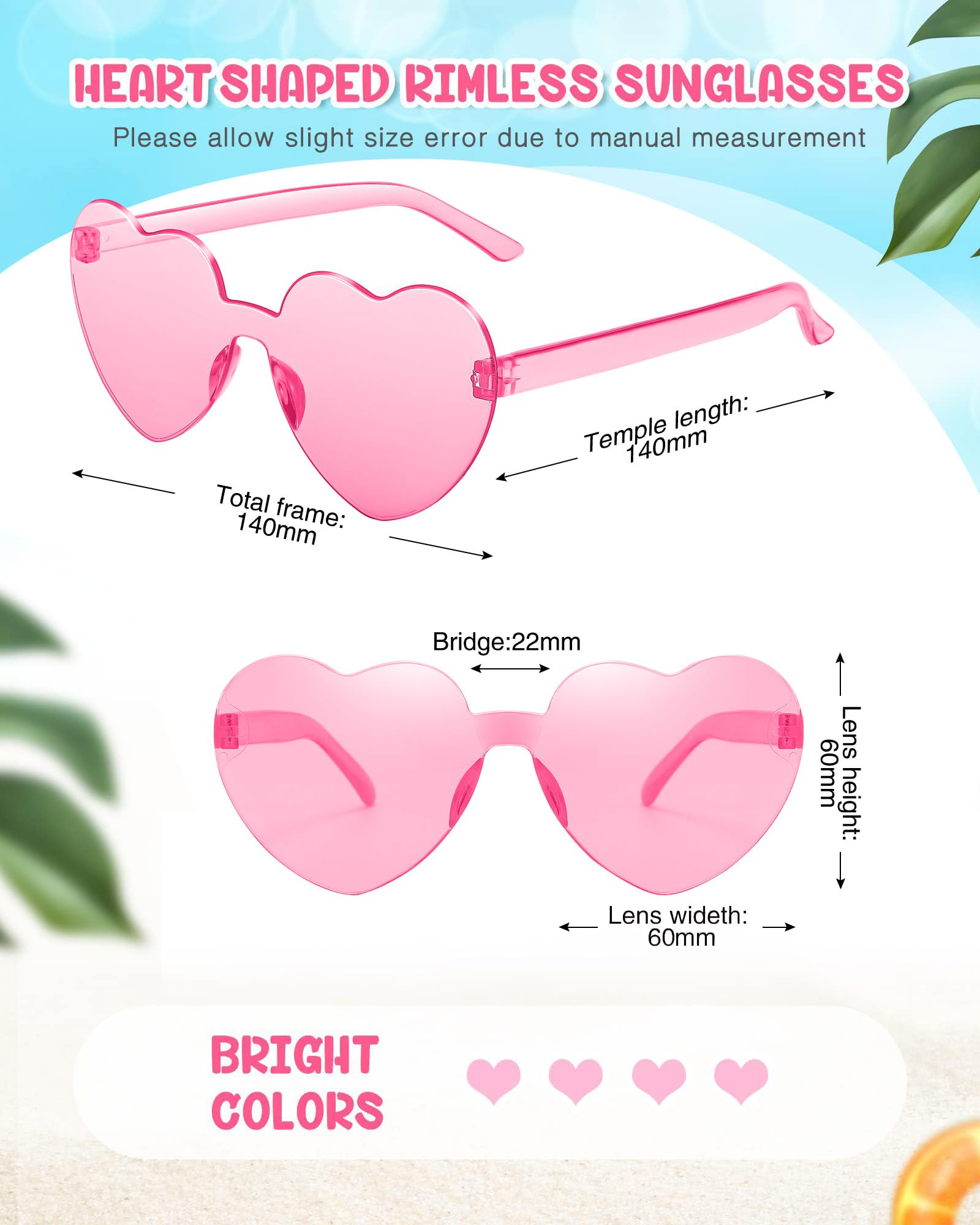 Chicpop 4 Pairs Heart Sunglasses for Women Heart Glasses Rimless Heart Shaped Sunglasses Fun Party Decorations