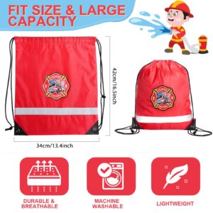 Xinnun 20 Pcs 13.39 x 16.54 Inch Firefighter Drawstring Backpack Firefighter Bag Fire Truck Firetruck Birthday Party Favor