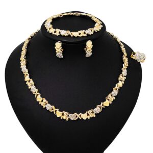 SYHOL Gold Jewelry Sets for Women 18K Gold Filled Jewelry Necklace Set Wedding Bridal Fashion Jewelry Sets Women Accessories Bracelets Earrings and Rings Sweetheart Gifts (GX0033)