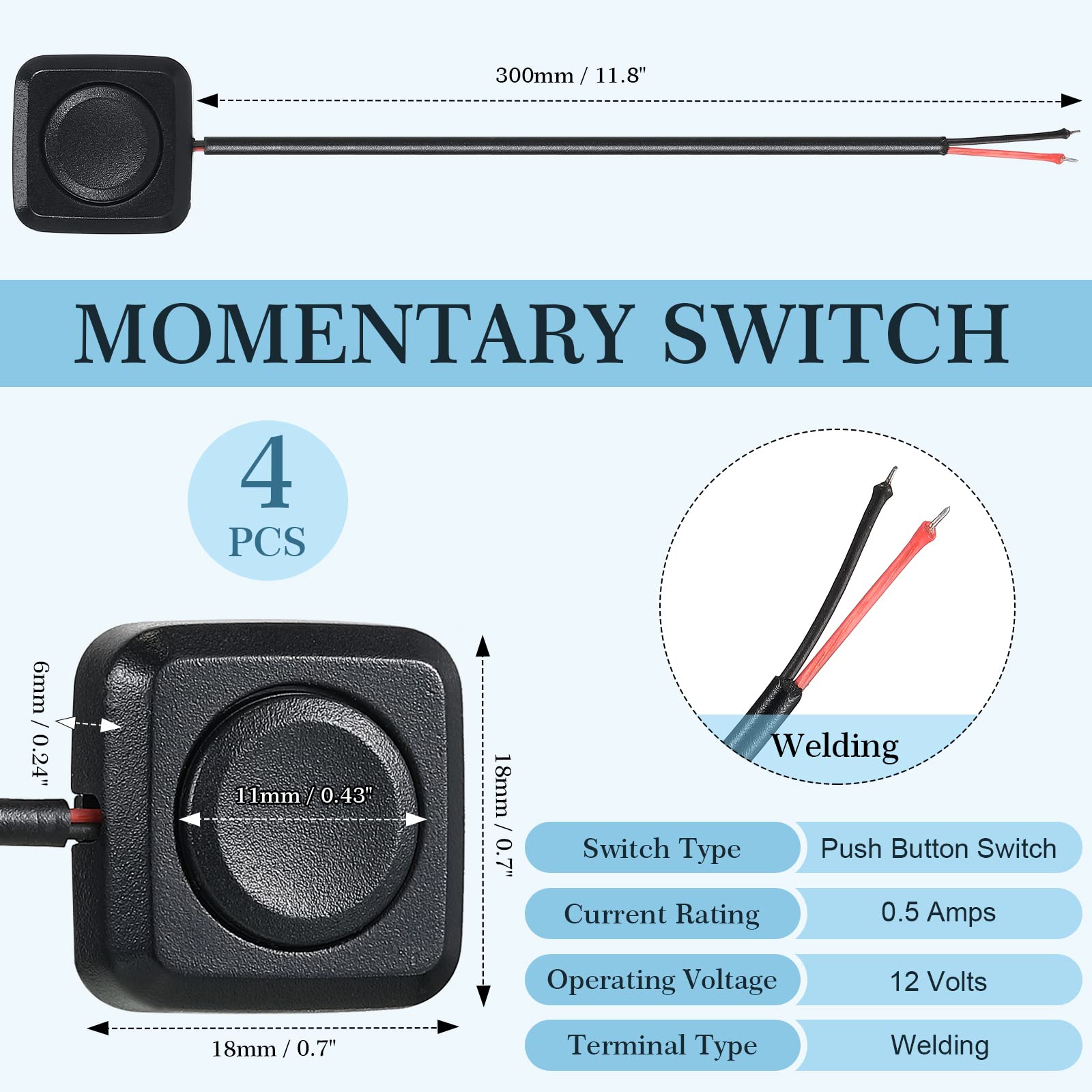 LEIFIDE Switch Push Button ON Off Switch 12V 24V Surface Mount Mini Button Switch Easy to Install Electronic Experiment Industrial Control Wait (Momentary Push Button)