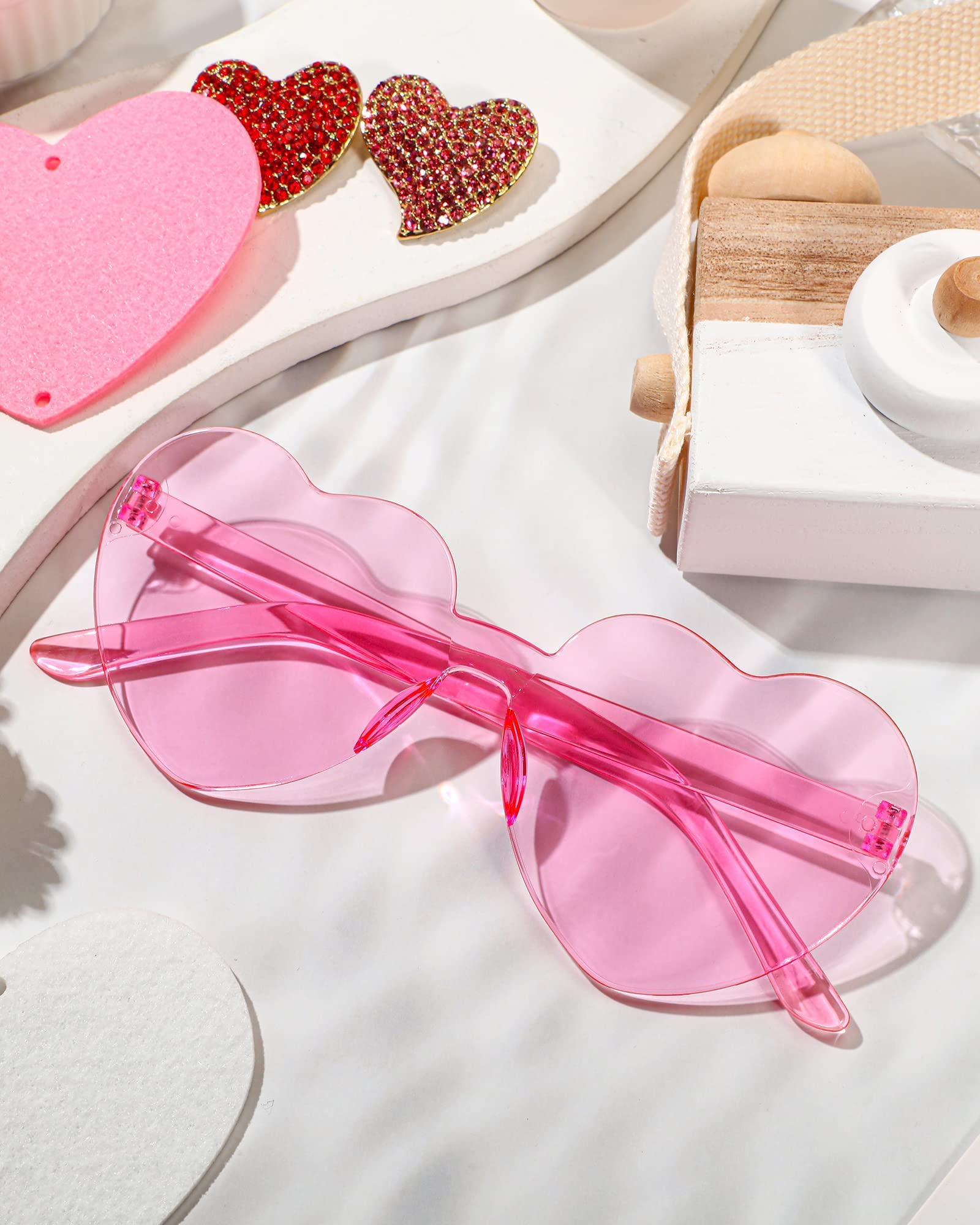 Chicpop 12 Pairs Heart Shaped Sunglasses Candy Color Rimless Fun Heart Sunglasses for Women Men Party Favors