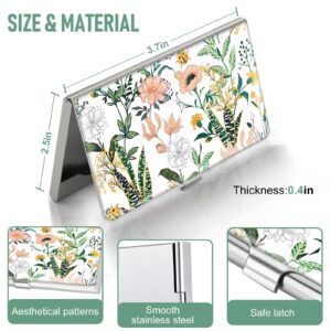 Swooflia Business Card Holder Case Wallet for Women Metal Retro Blooming Flower Slim Pocket Purse Square Card Cases Cute For Realtors Real Estate Agents