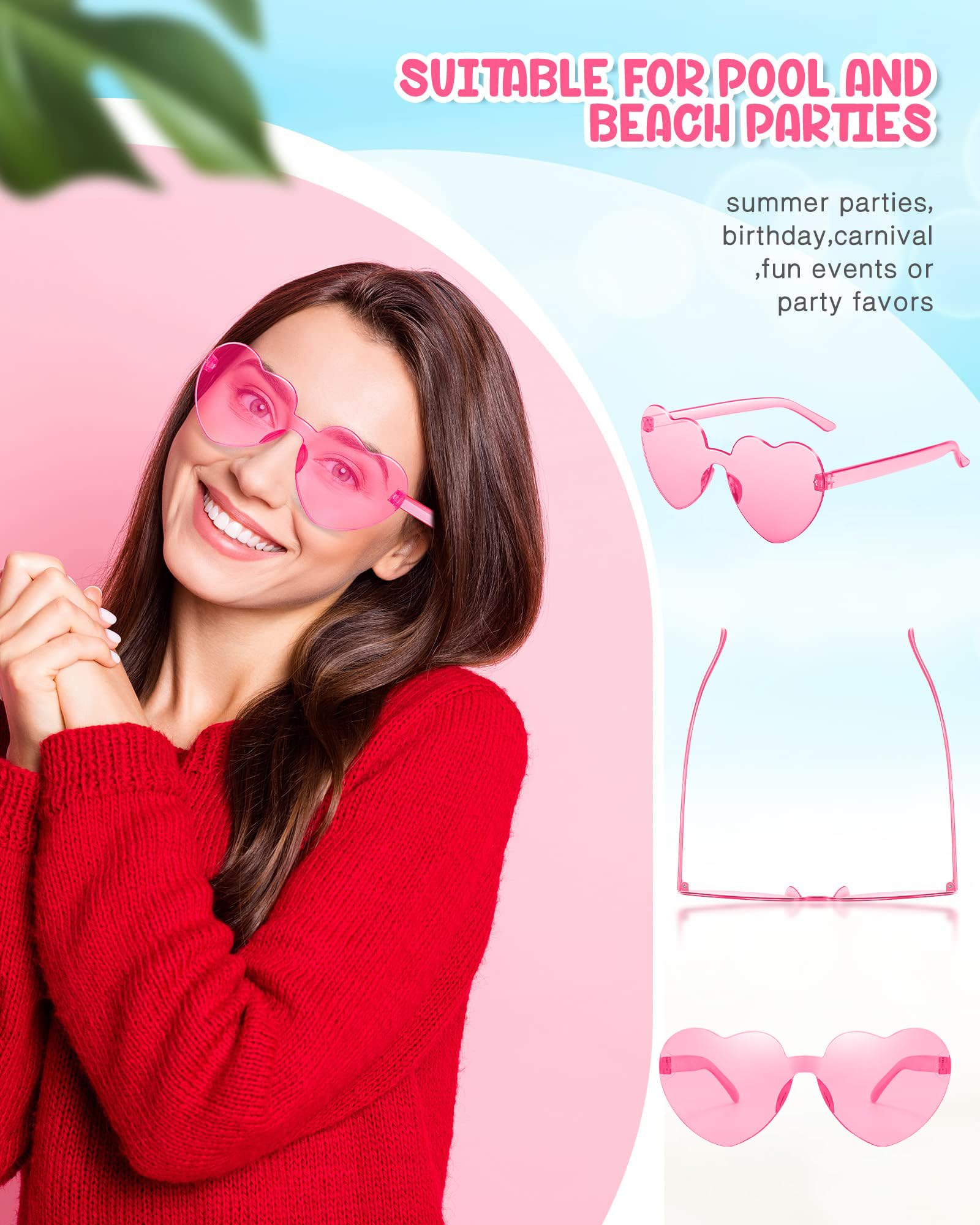 Chicpop 4 Pairs Heart Sunglasses for Women Heart Glasses Rimless Heart Shaped Sunglasses Fun Party Decorations