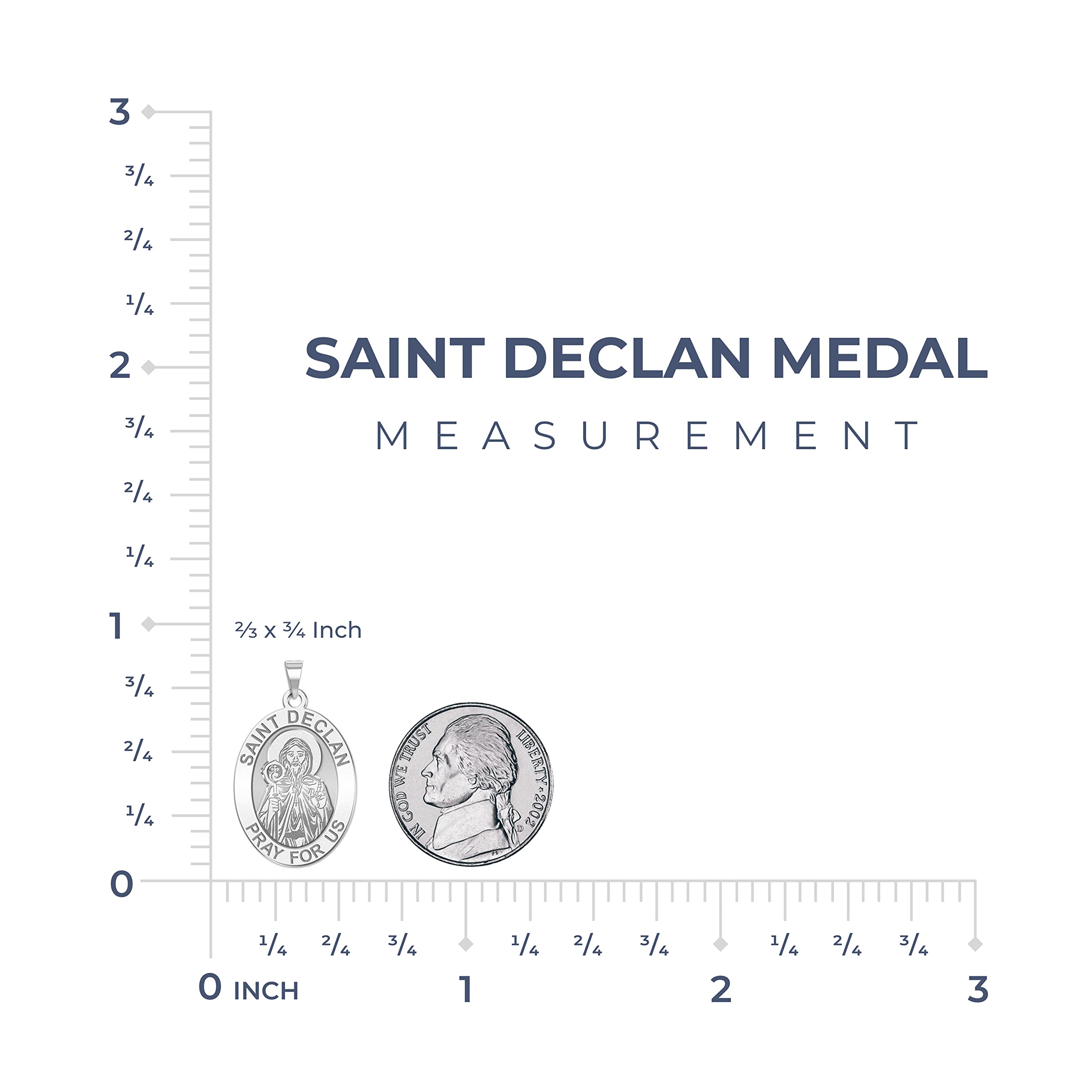 PicturesOnGold.com Saint Declan Oval Religious Medal EXCLUSIVE - Sterling Silver, 1/2 x 2/3 Inch Size of Dime With Engraving - Protection Jewelry Christian Gifts for Men & Women