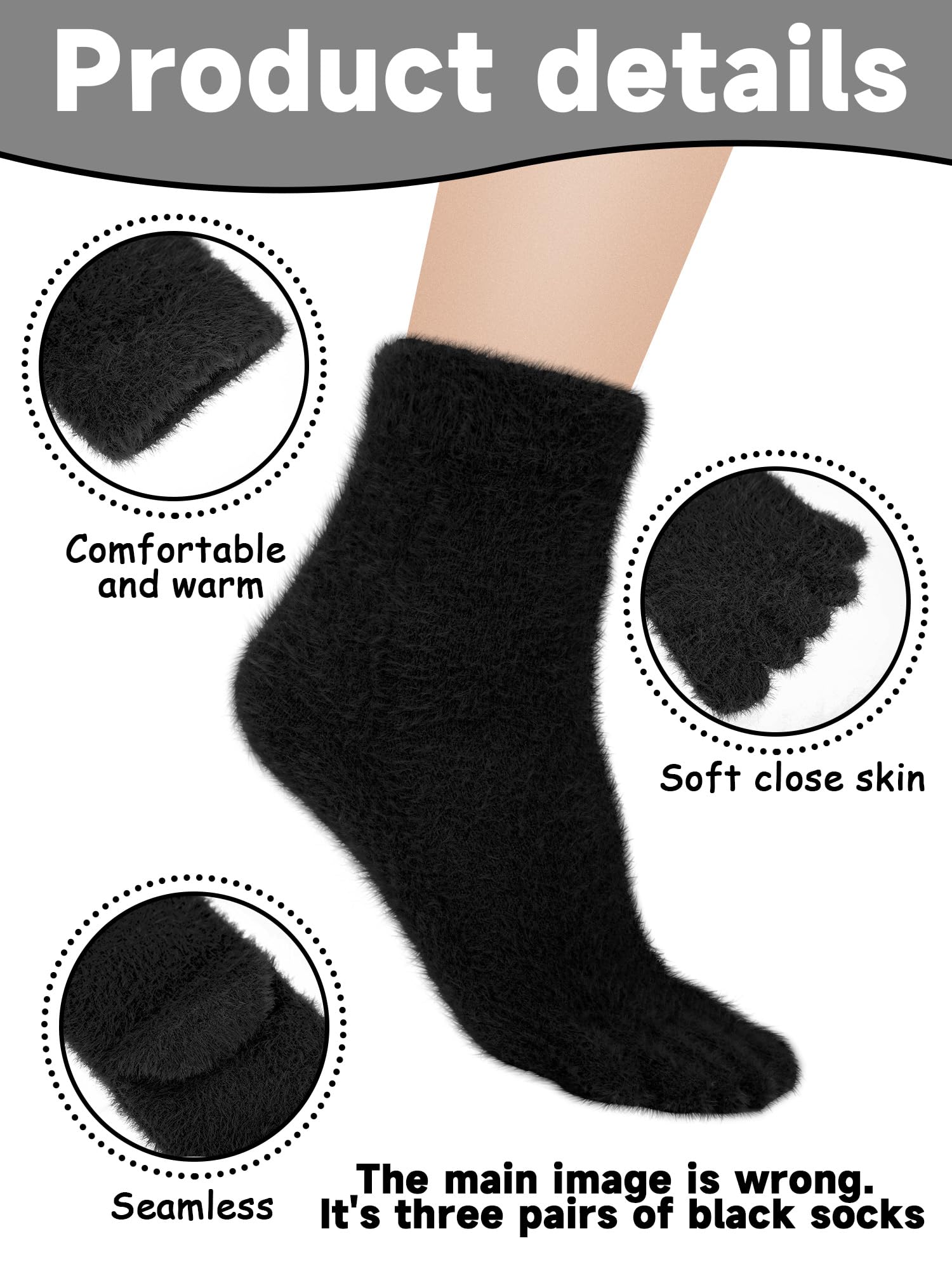 Bencailor 3 Pairs Women Toe Socks Fuzzy Toe Socks Warm Winter Toe Socks Five Toe Socks for Women Men, Size 5-8(Black)