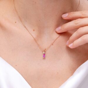 Angara Natural 1.25 Ct Pink Sapphire and 0.1 Ct Diamond Classic Pendant Necklace for Women in 14K White Gold (Grade-A | Size-8x6mm) | Birthday, Anniversary, Wedding Jewelry Gift For Women