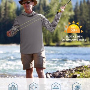 FISHEAL Mens SPF 50+ Fishing Hoodie Shirts - Long Sleeve Sun Protection Sweatshirts with Face Mask for Outdoor Running Wortout Hiking