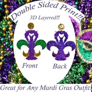 Cute Pair of Crawfish Fleur De Lis Earrings for Mardi Gras, Fat Tuesday, Mardi Gras Themed Parties and More. Cute Pair of Red, Yellow, and Green Mardi Gra Earrings for Parades, Acrylic, No Gemstone