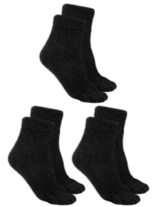 bencailor 3 pairs women toe socks fuzzy toe socks warm winter toe socks five toe socks for women men, size 5-8(black)