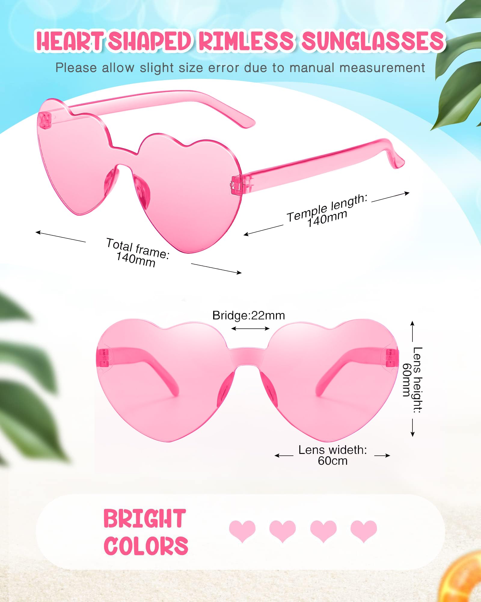 Chicpop 12 Pairs Heart Shaped Sunglasses Candy Color Rimless Fun Heart Sunglasses for Women Men Party Favors