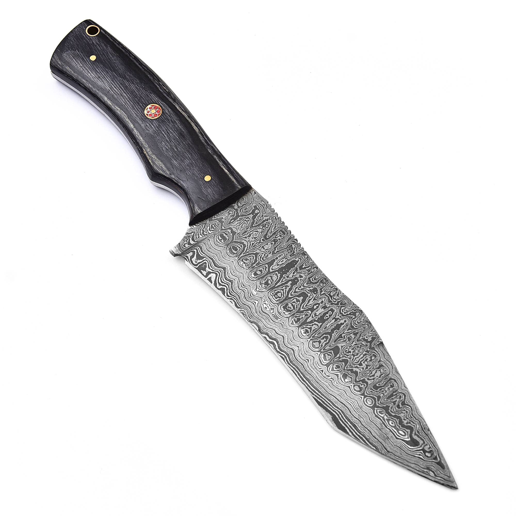 Handmade Damascus hunting Knife for Camping Outdoor l 11 Inches Damascus steel Fixed Blade with Black Pakkawood handle Bushcraft Knife with Sheath