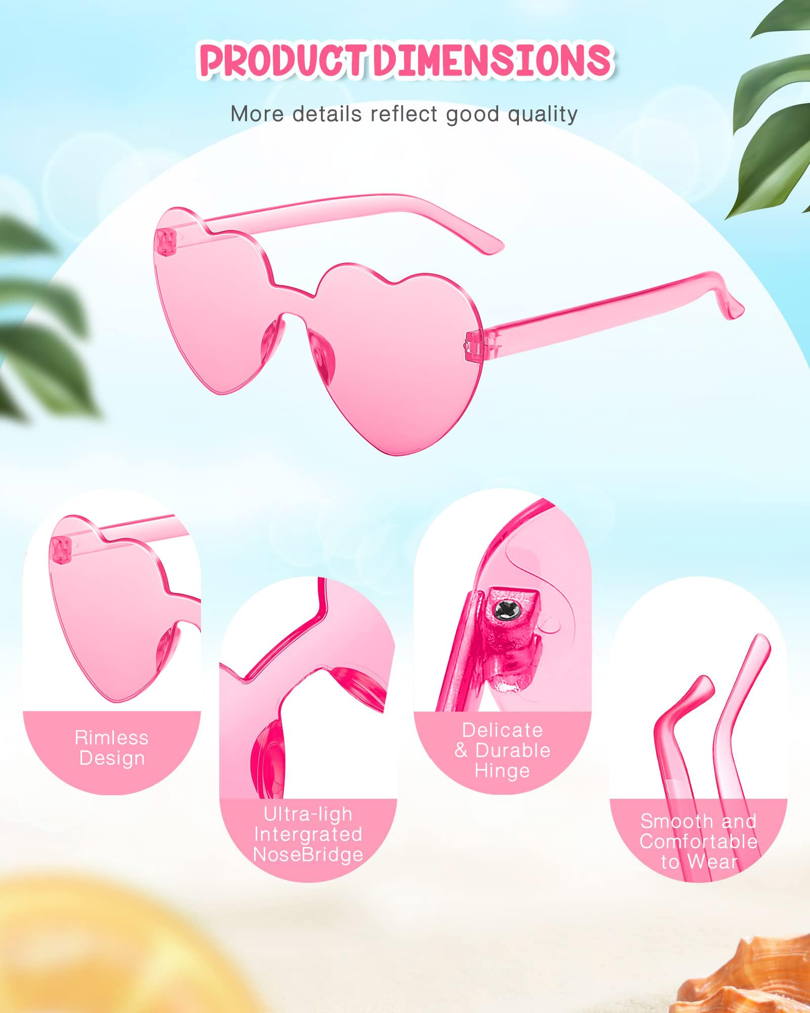 Chicpop 4 Pairs Heart Sunglasses for Women Heart Glasses Rimless Heart Shaped Sunglasses Fun Party Decorations