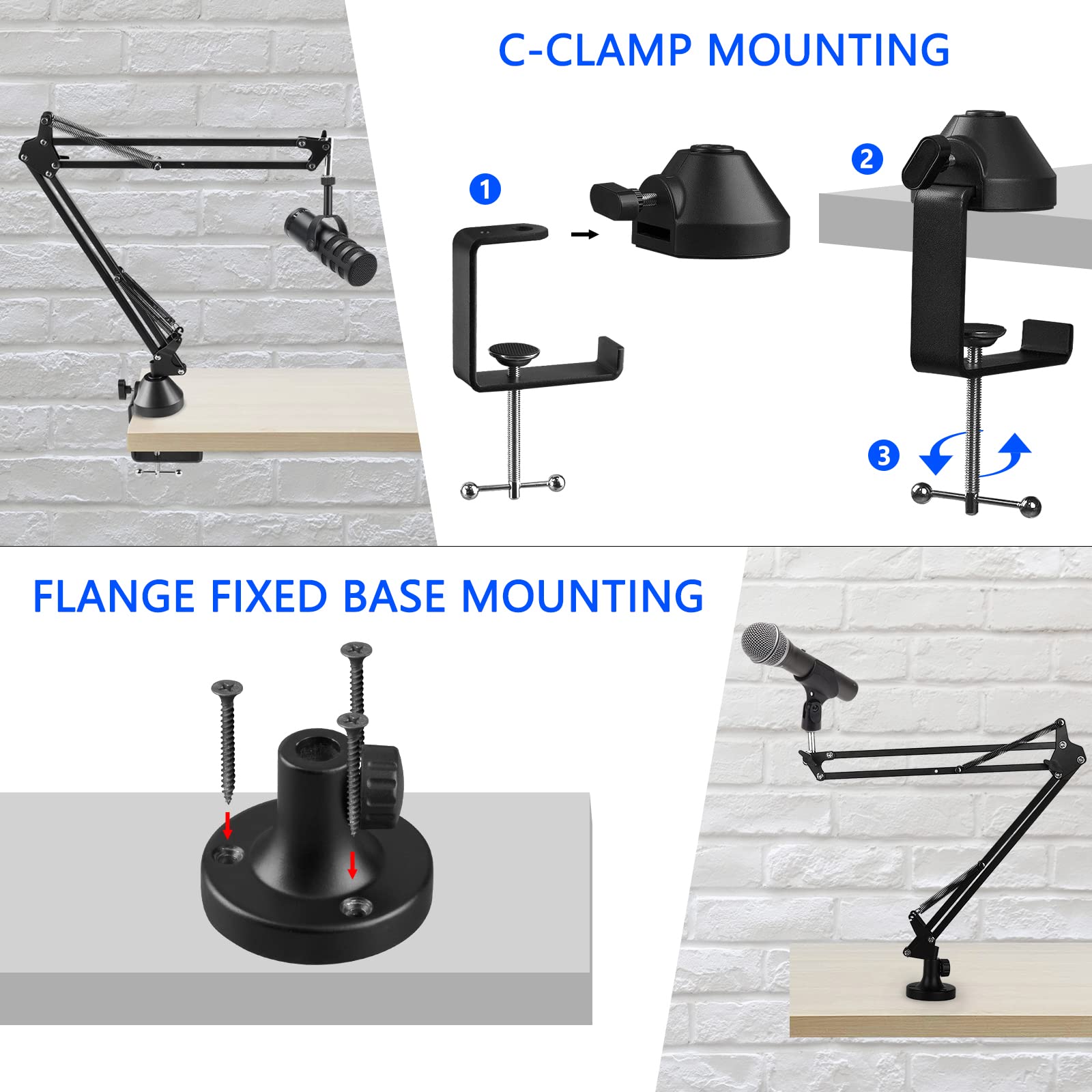 Geekria for Creators Microphone Arm Compatible with SAMSON Technologies Q2U, Q9U, G-Track Pro, Q7x, Q8x Mic Boom Arm Mount Adapter with Tabletop Flange Mount, Mic Scissor Arm, Desk Mount Holder