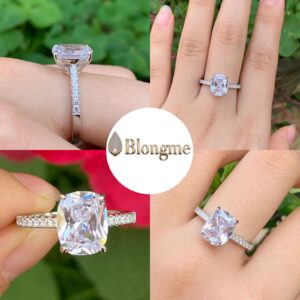 Blongme 3.5CT Engagement Rings Cushion Cut Cubic Zirconia CZ 925 Sterling Silver Wedding Promise Rings for Her Wedding Bands for Women Size 10