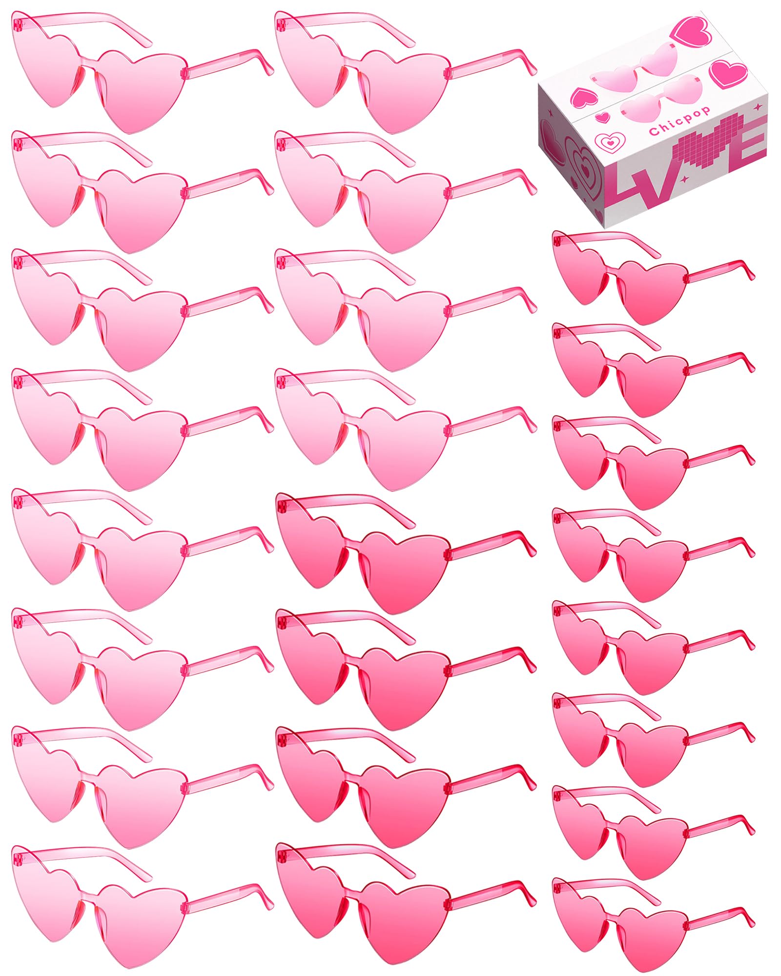 Chicpop Heart Shape Sunglasses Rimless Heart Sunglasses Colorful Heart Glasses for Valentine Mardi Gras Women Party Favor